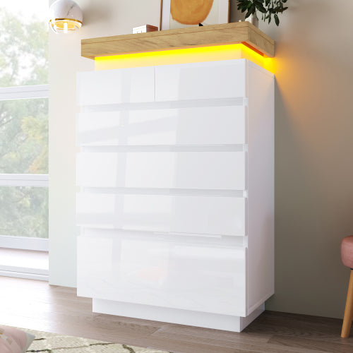 High-gloss Sideboard Cabinet With 6 Drawers