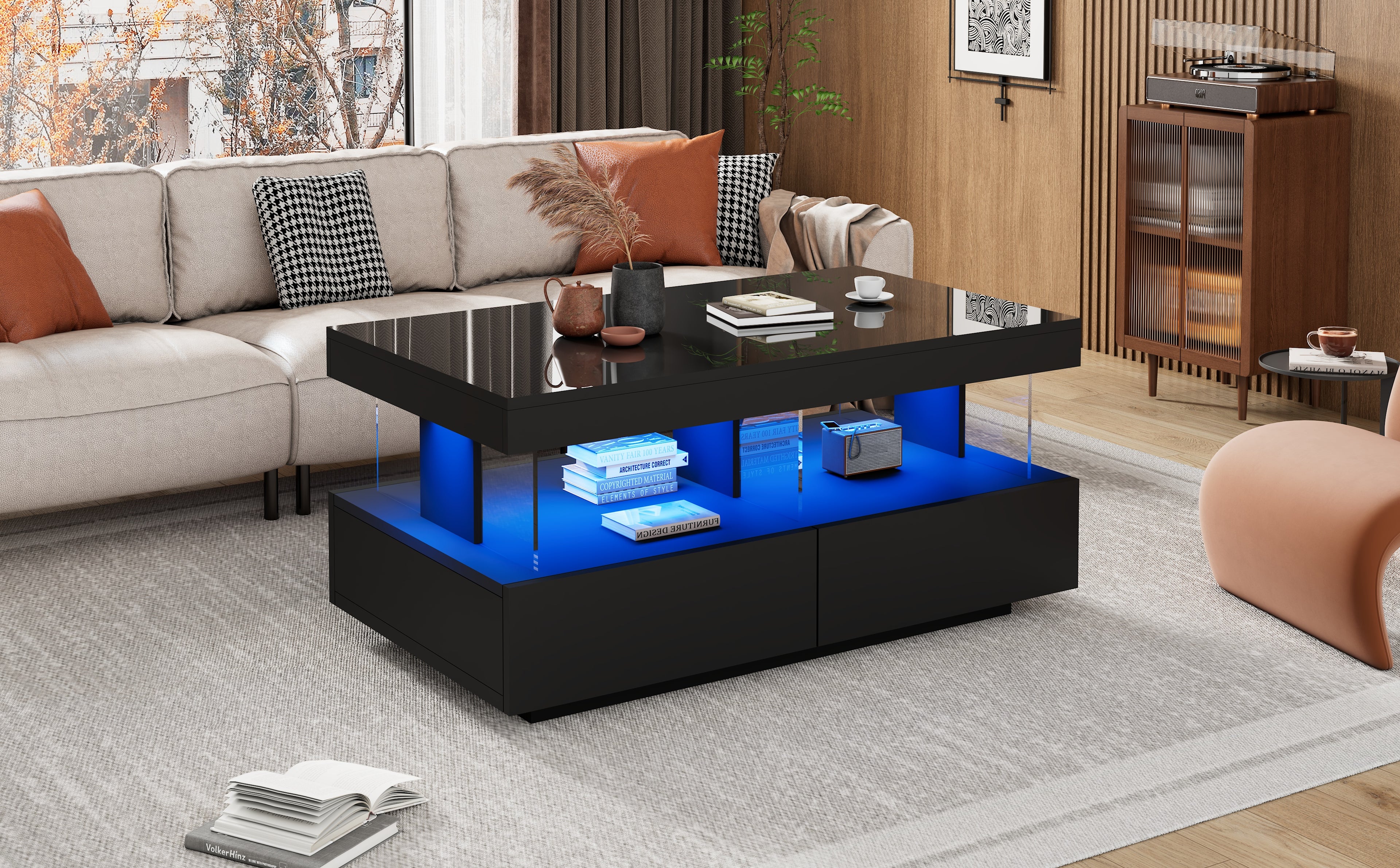 High Gloss Tea Table With LED Lights