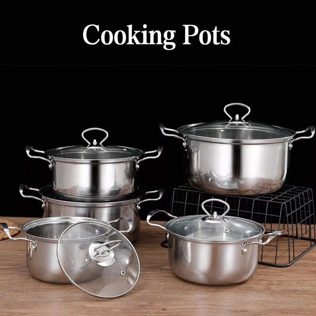 11PCS Induction Non Stick Stainless Steel Cooking Pot Set