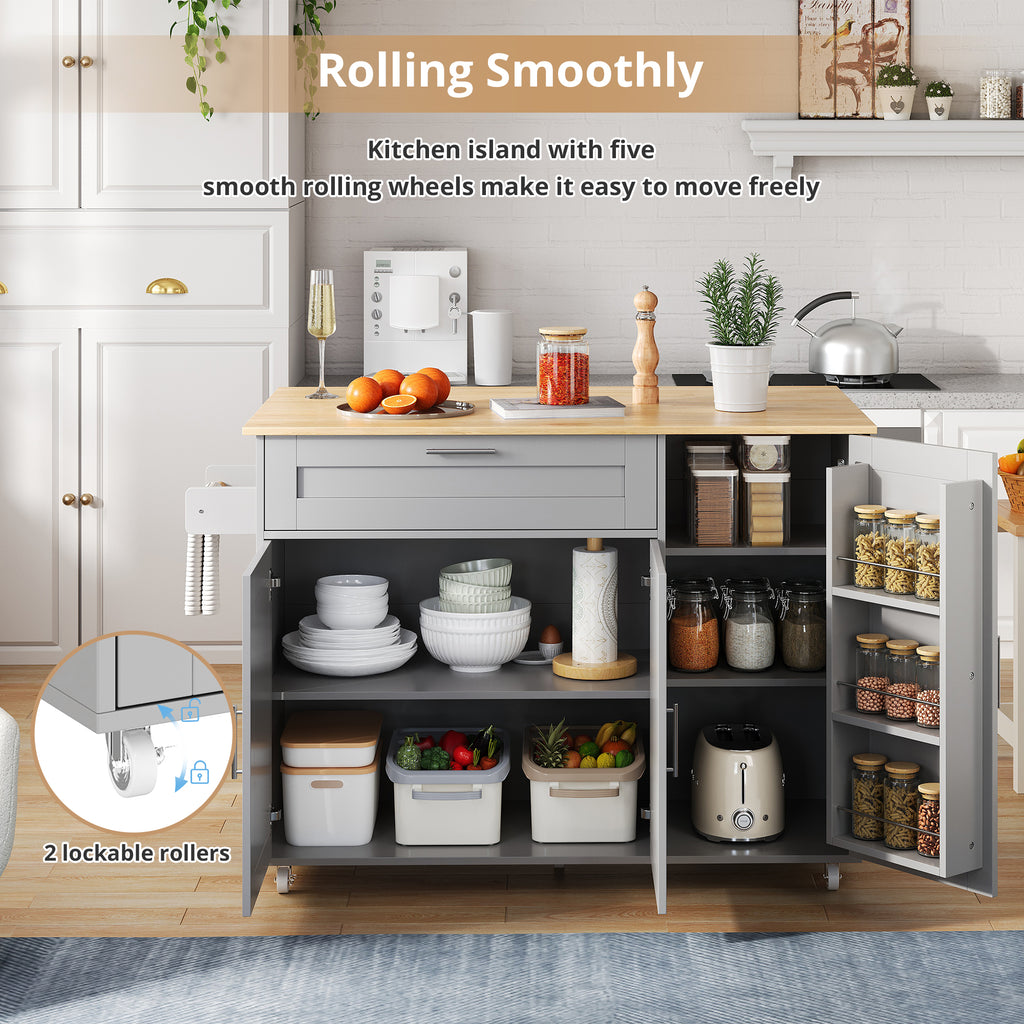 Kitchen Rolling Storage Trolley With Foldable Tabletop