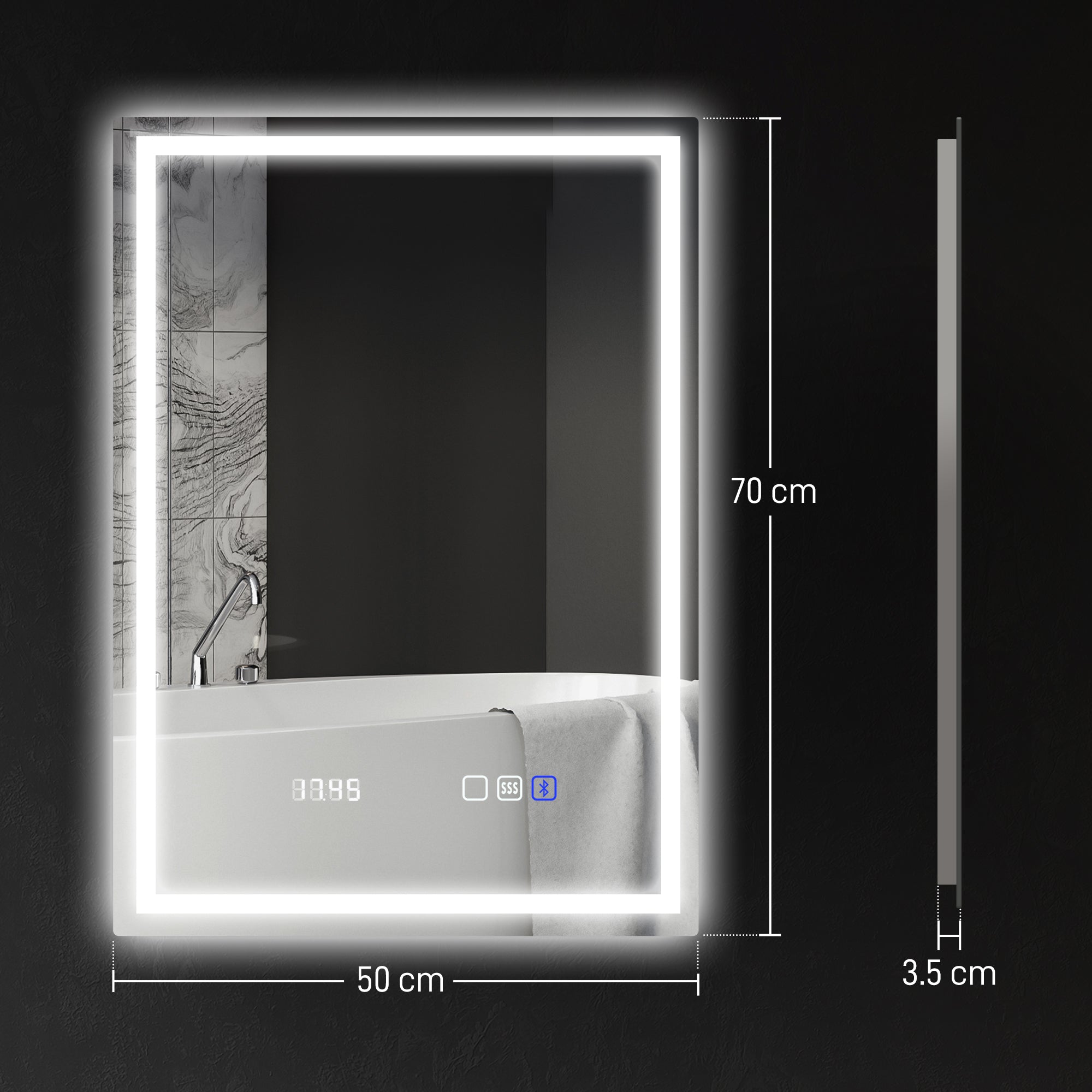 Anti-Fog LED Bathroom Mirror, With Bluetooth