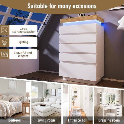 High-gloss Sideboard Cabinet With 6 Drawers