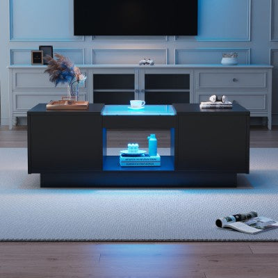 Modern Coffee Table With Storage & LED Lights