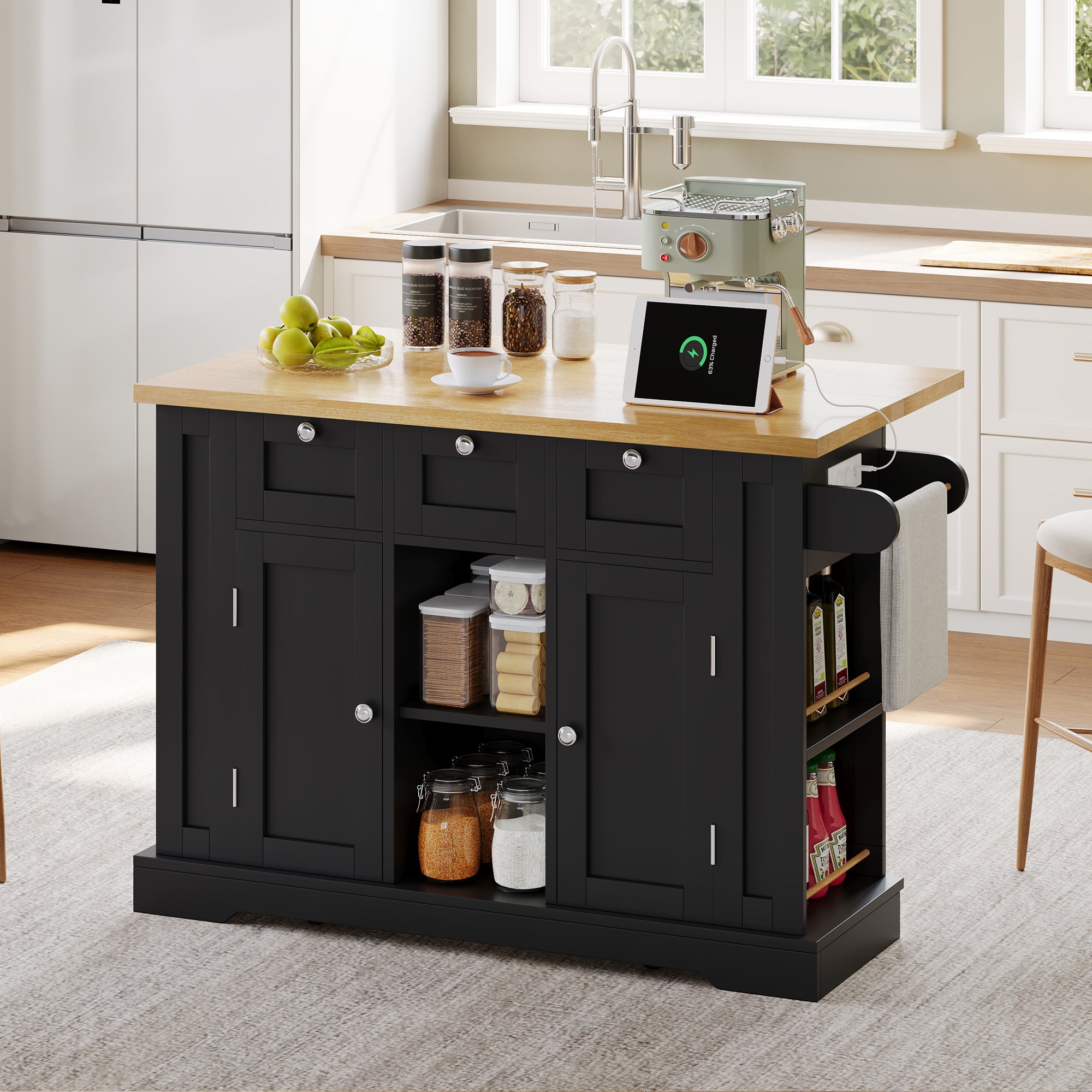 Kitchen Rolling Storage Trolley With Foldable Tabletop