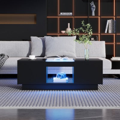 Modern Coffee Table With Storage & LED Lights