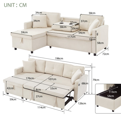 L-Shaped Pull Out Sleep Sofabed