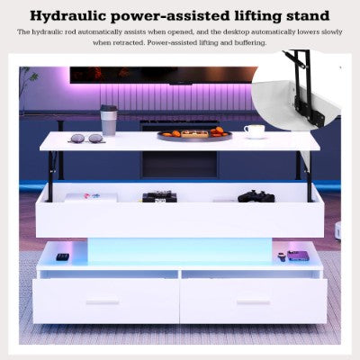 Coffee Table With 2 Drawers & LED Light