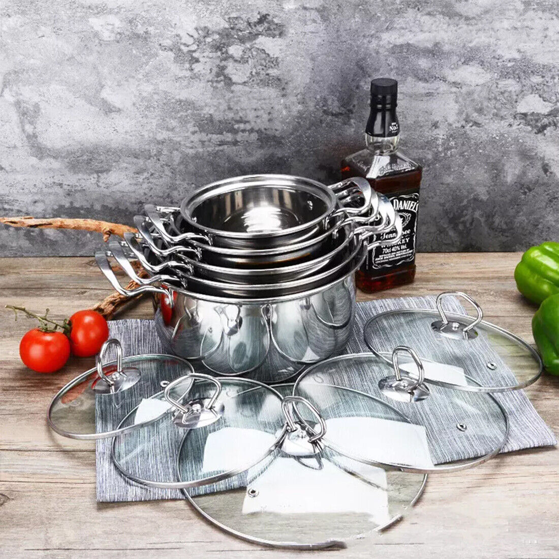 11PCS Induction Non Stick Stainless Steel Cooking Pot Set
