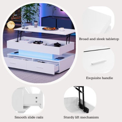 Coffee Table With 2 Drawers & LED Light