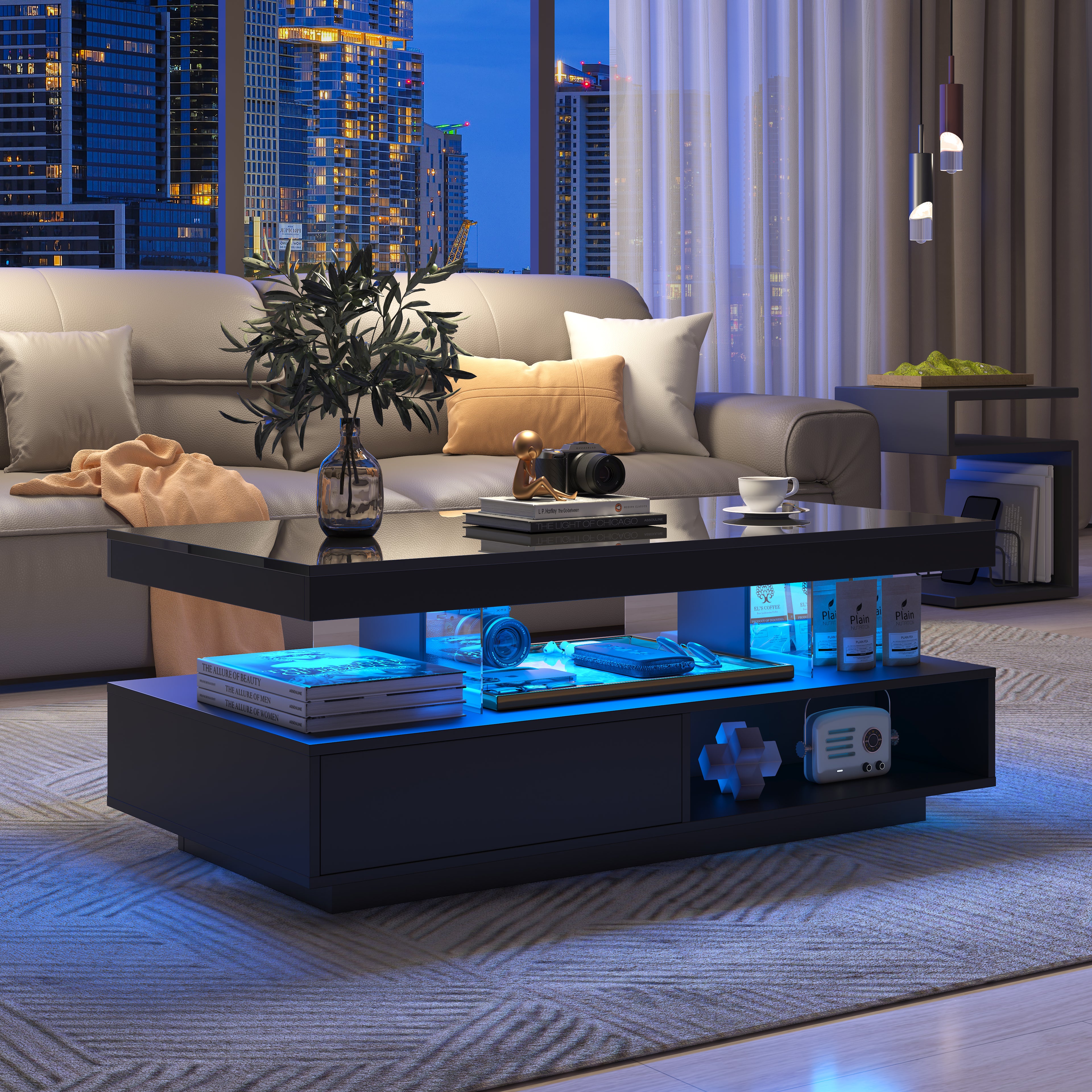High Gloss Coffee Table With LED Lights