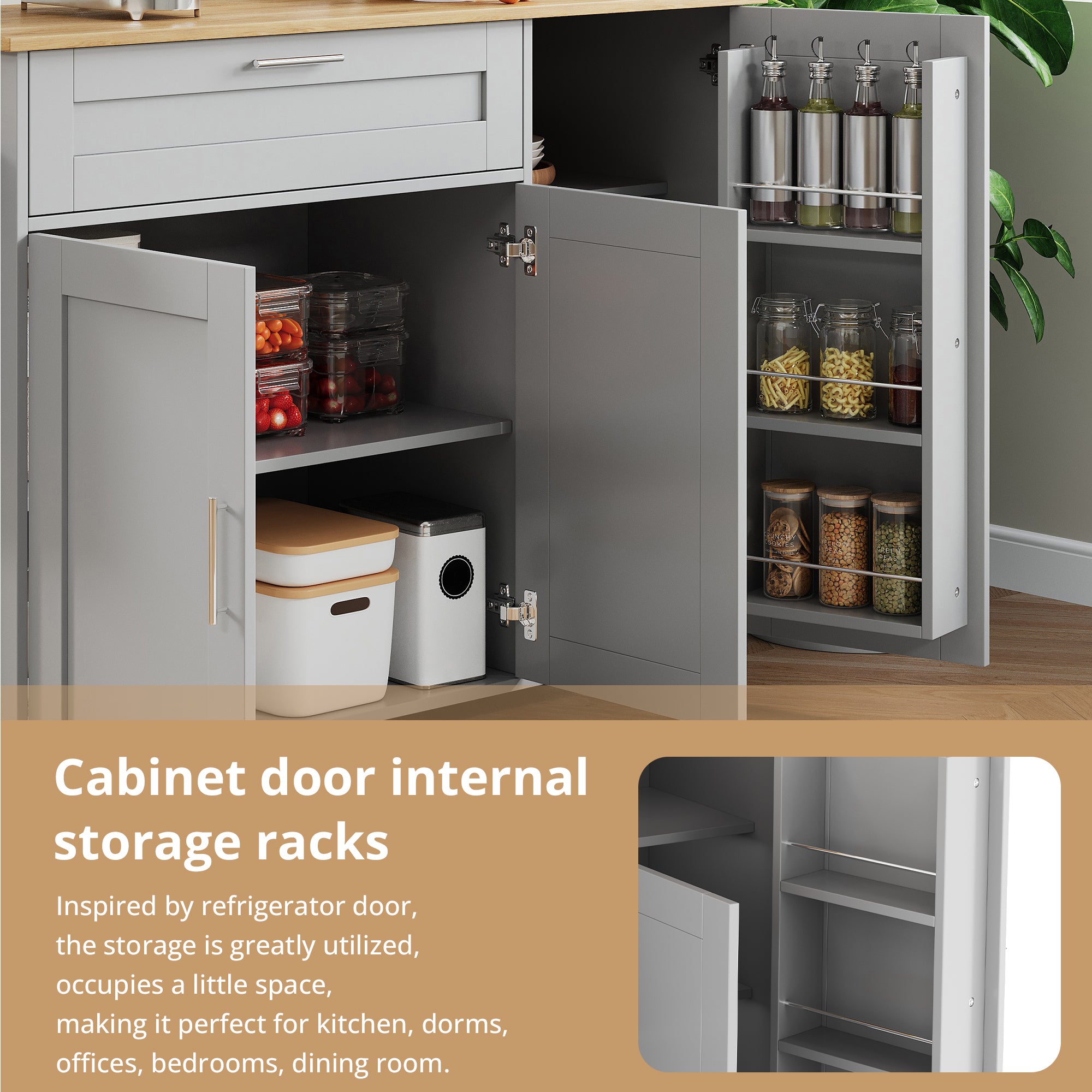 Kitchen Rolling Storage Trolley With Foldable Tabletop
