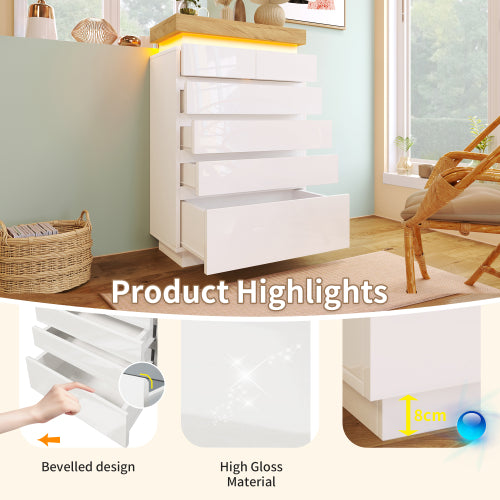 High-gloss Sideboard Cabinet With 6 Drawers