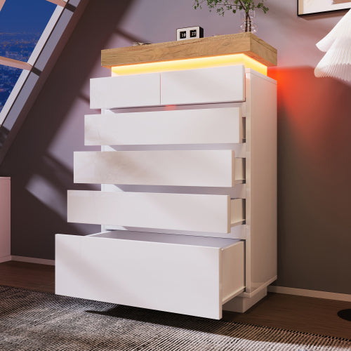 High-gloss Sideboard Cabinet With 6 Drawers
