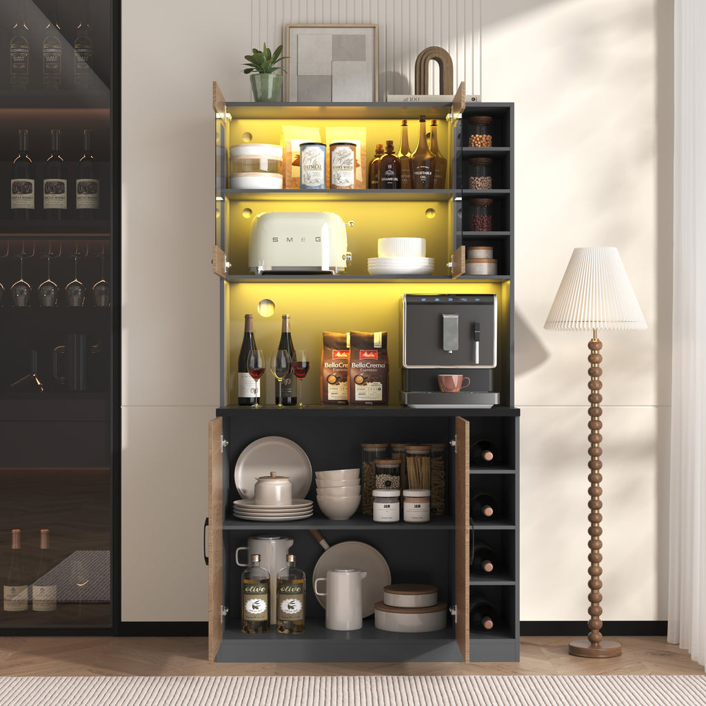 Kitchen Cabinet, Pantry With LED Ambient Lighting