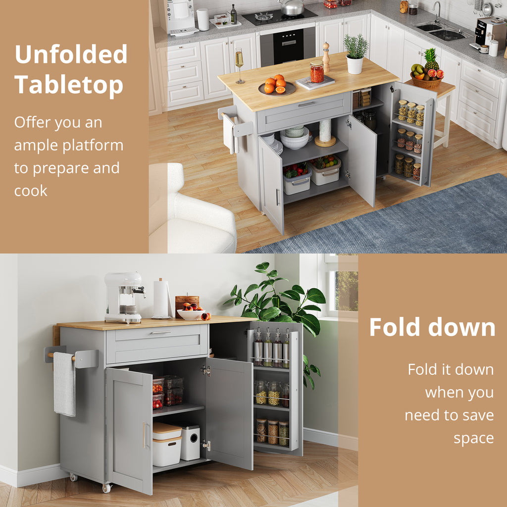 Kitchen Rolling Storage Trolley With Foldable Tabletop
