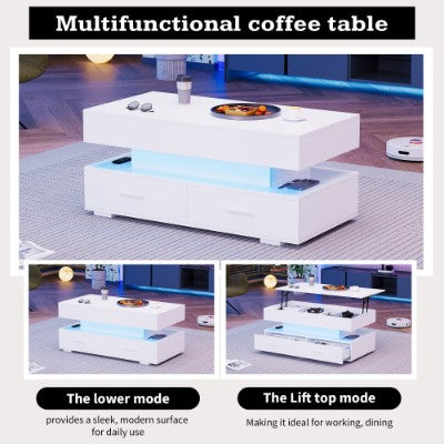 Coffee Table With 2 Drawers & LED Light