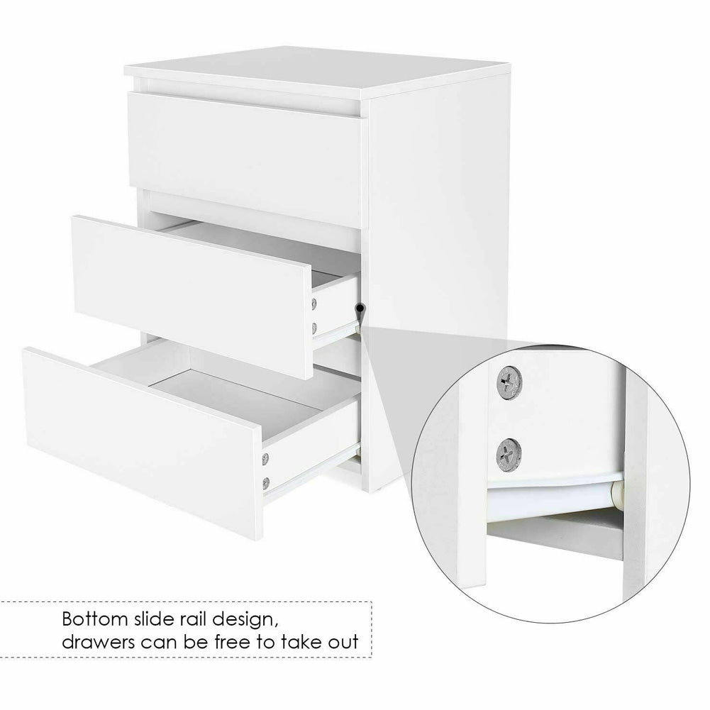 Modern Bedside Table Cabinet Nightstand With 3 Storage Drawers