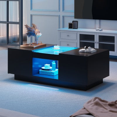Modern Coffee Table With Storage & LED Lights