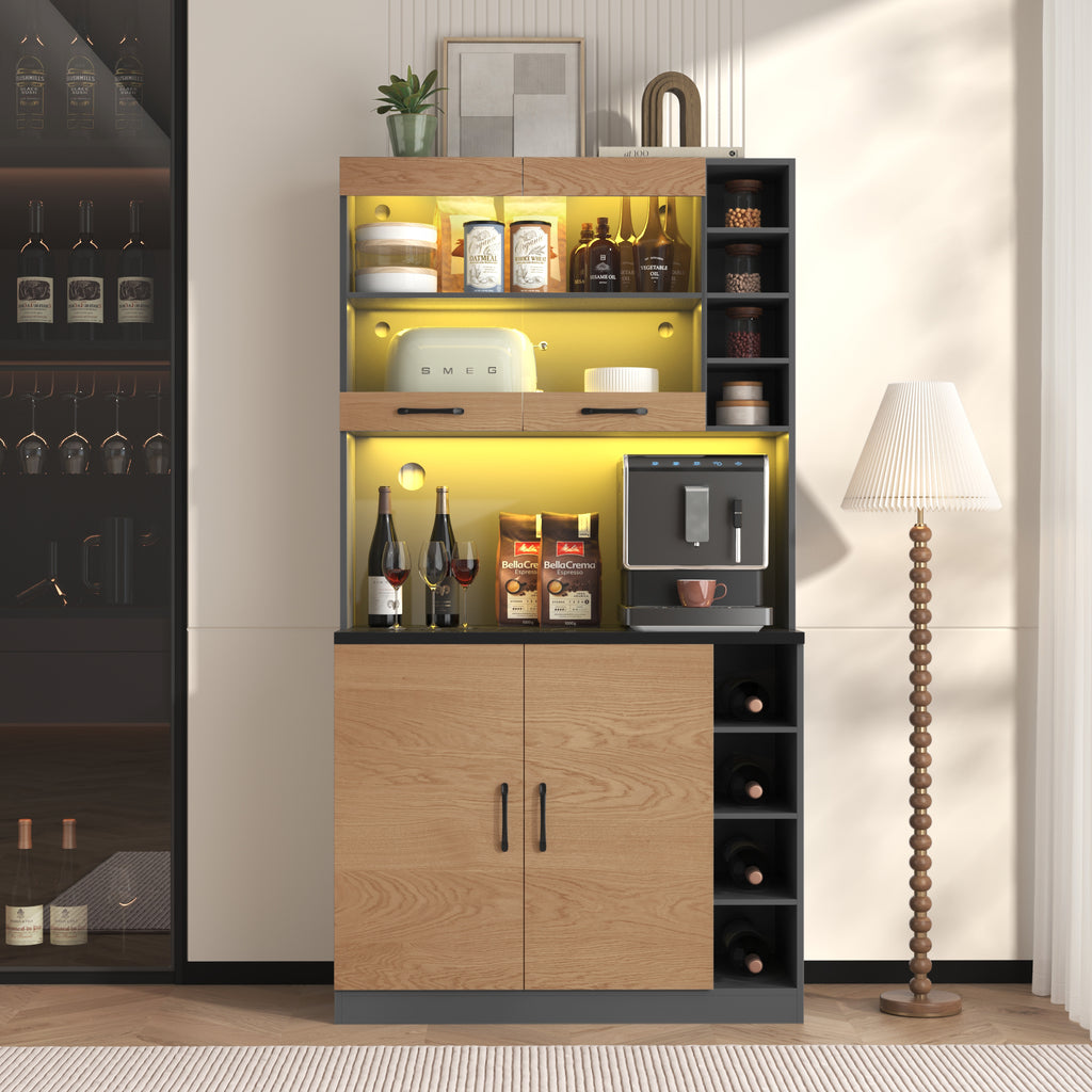 Kitchen Cabinet, Pantry With LED Ambient Lighting
