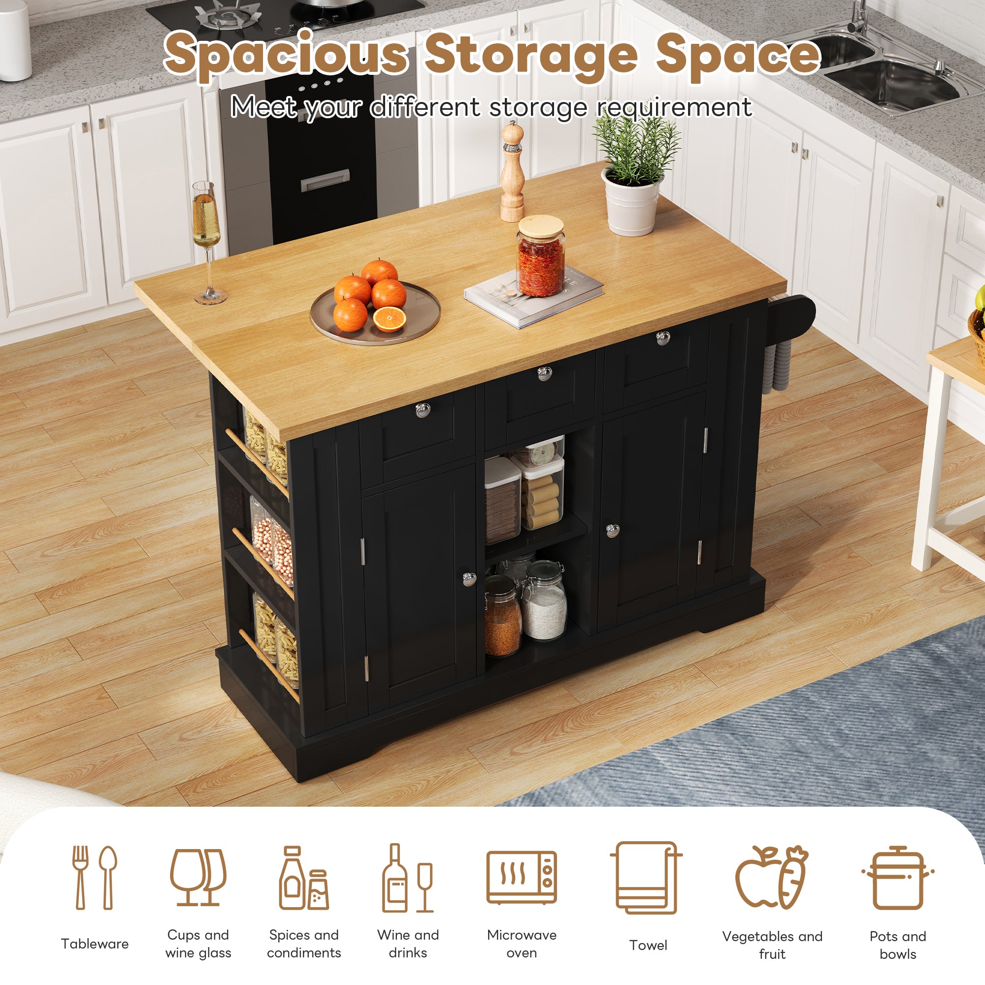 Kitchen Rolling Storage Trolley With Foldable Tabletop