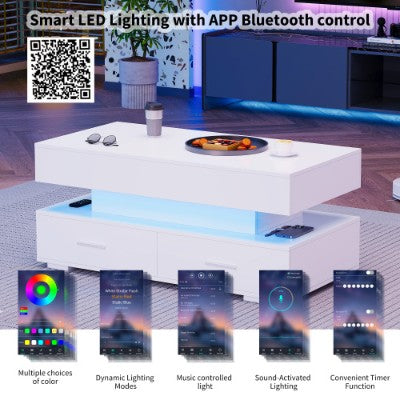 Coffee Table With 2 Drawers & LED Light
