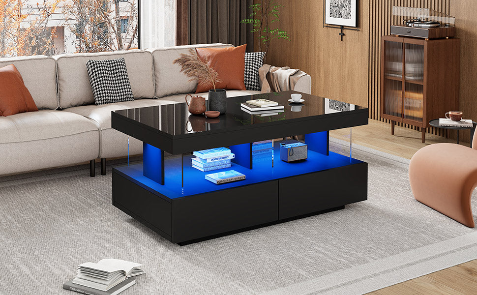 High Gloss Tea Table With LED Lights