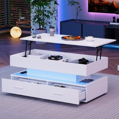 Coffee Table With 2 Drawers & LED Light