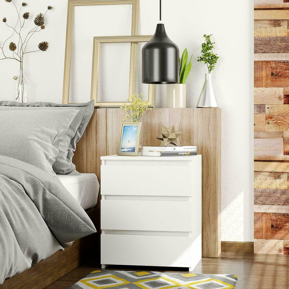 Modern Bedside Table Cabinet Nightstand With 3 Storage Drawers