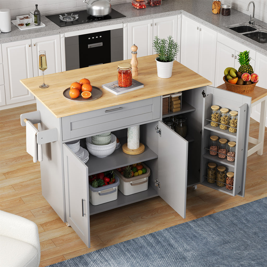 Kitchen Rolling Storage Trolley With Foldable Tabletop