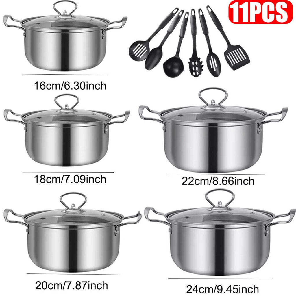 11PCS Induction Non Stick Stainless Steel Cooking Pot Set