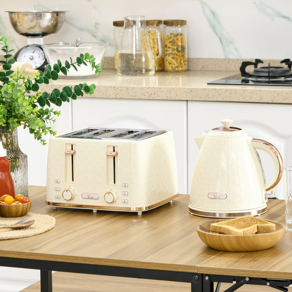 Kettle And Toaster Set, 1.7L 3000W Fast Boil Jug Kettle, 4 Slice Toaster With 7 Level Browning Controls, Beige