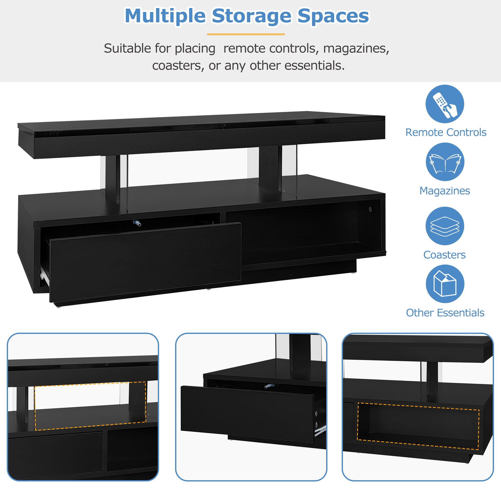 High Gloss Coffee Table With LED Lights