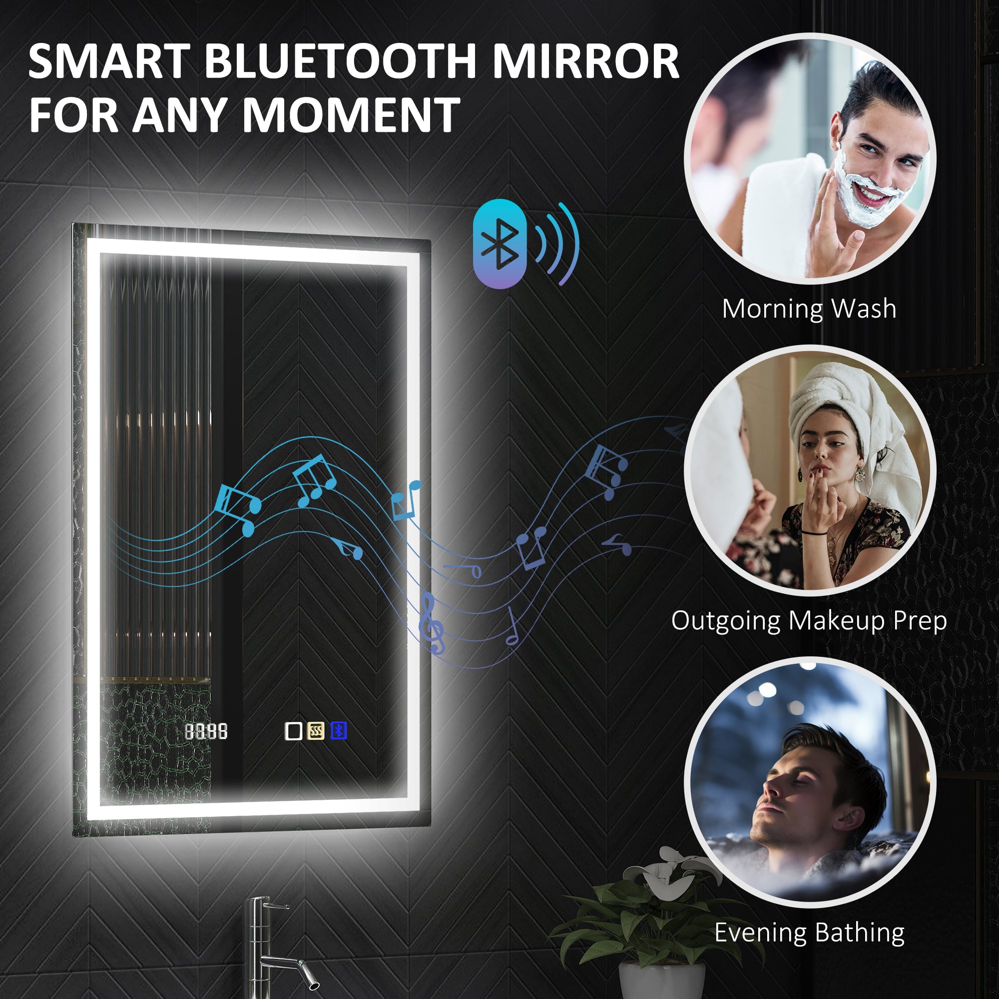 Anti-Fog LED Bathroom Mirror, With Bluetooth