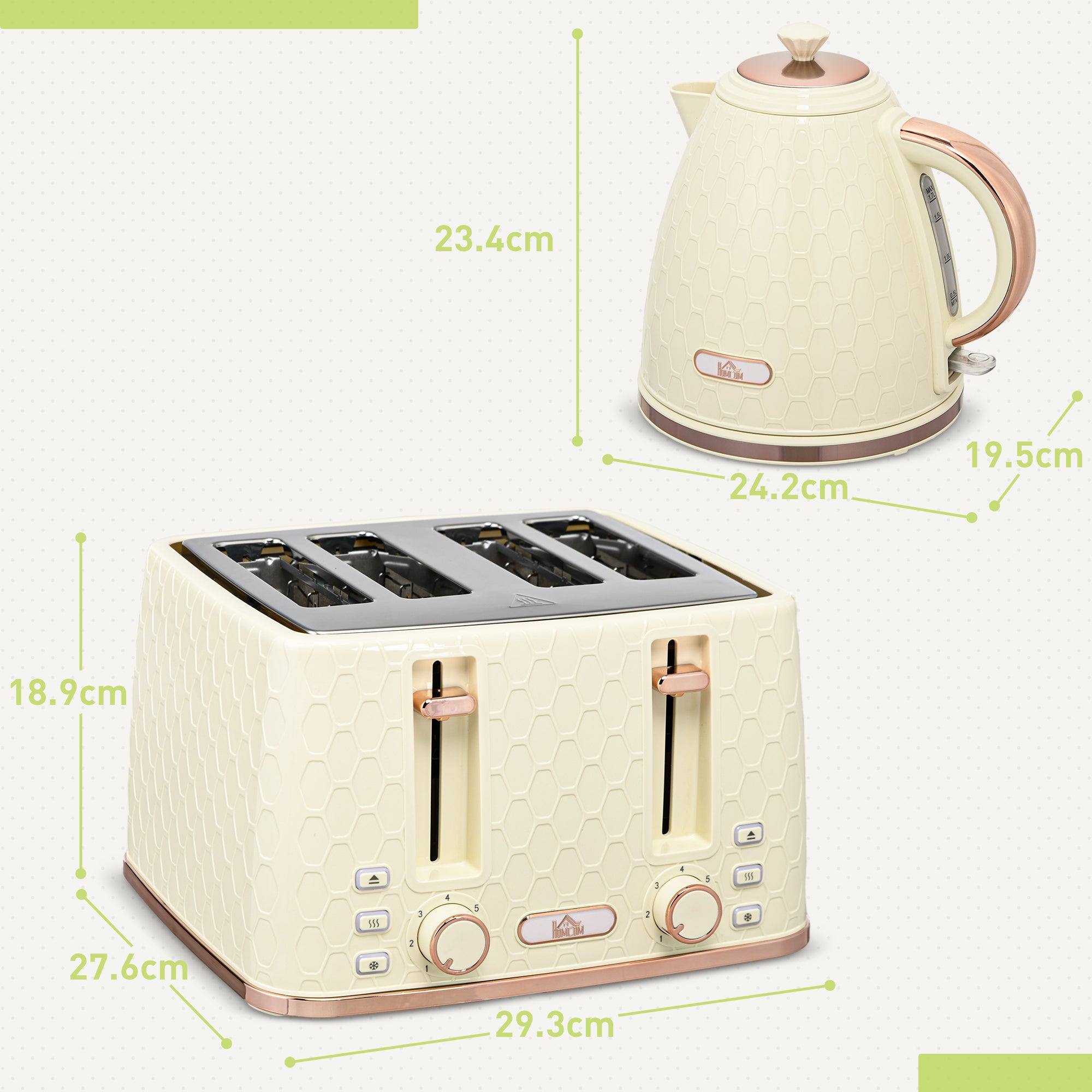 Kettle And Toaster Set, 1.7L 3000W Fast Boil Jug Kettle, 4 Slice Toaster With 7 Level Browning Controls, Beige
