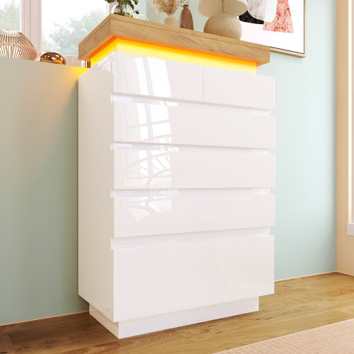 High-gloss Sideboard Cabinet With 6 Drawers