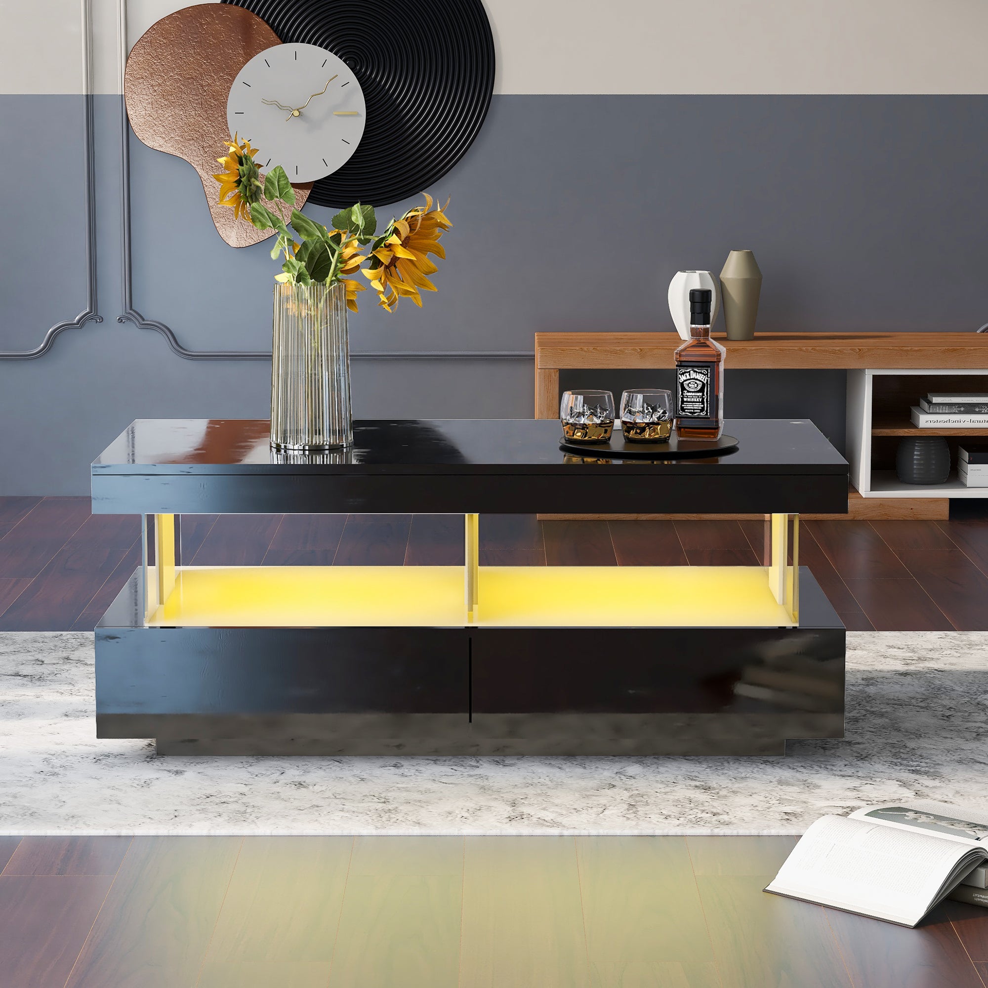 High Gloss Tea Table With LED Lights