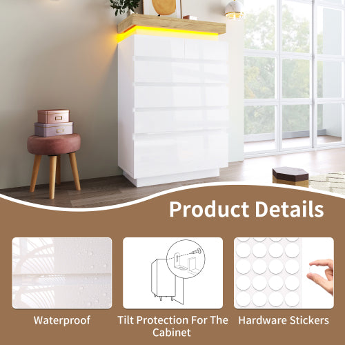 High-gloss Sideboard Cabinet With 6 Drawers