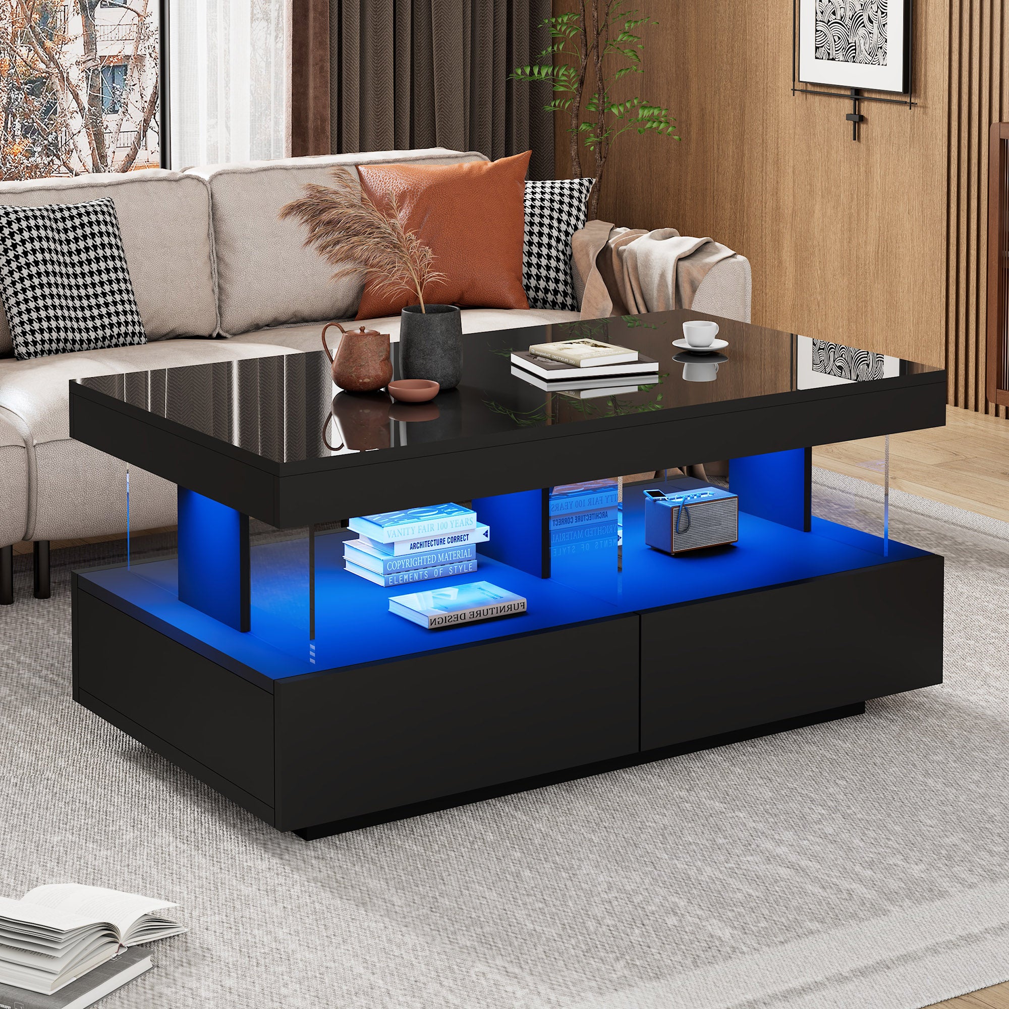 High Gloss Tea Table With LED Lights
