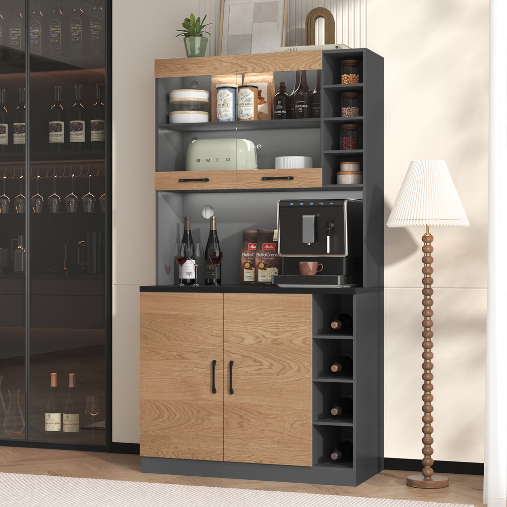 Kitchen Cabinet, Pantry With LED Ambient Lighting