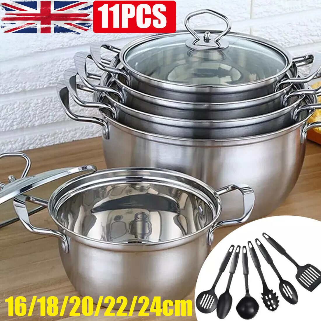 11PCS Induction Non Stick Stainless Steel Cooking Pot Set